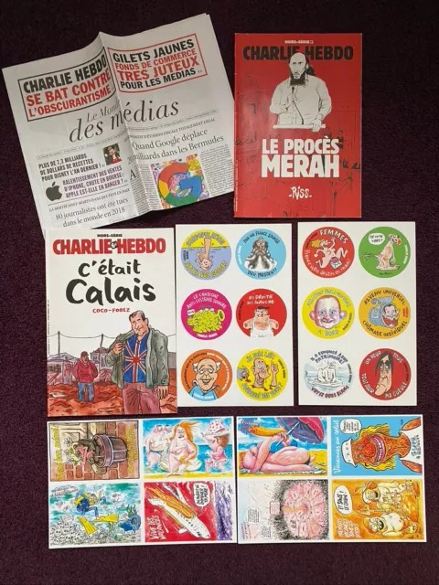 Charlie Hebdo _Lot 2Hors série _ 1 Journal _ 12 Autocollants  8 Cartes Postales