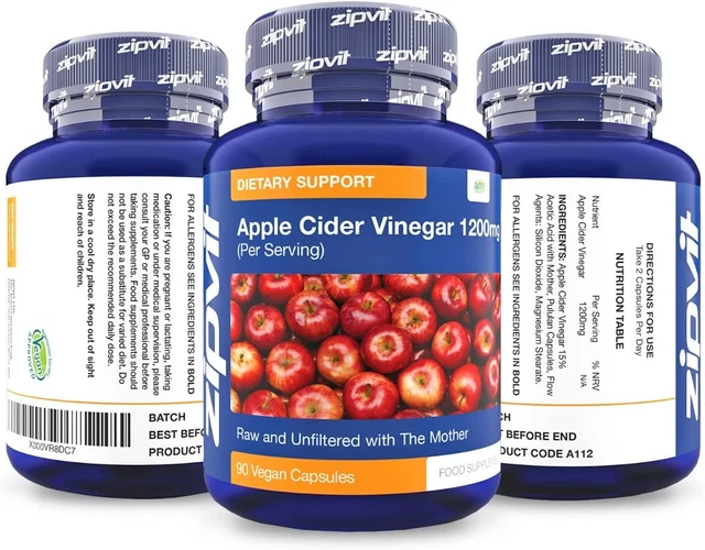 APPLE CIDER VINEGAR with Mother Capsules 1200Mg Daily Dose, 90 Vegan