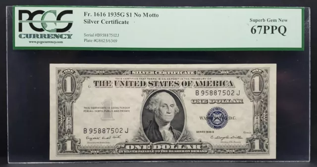 Fr. 1616 1935G $1 "No Motto" Silver Certificate PCGS 67 PPG Superb Gem New
