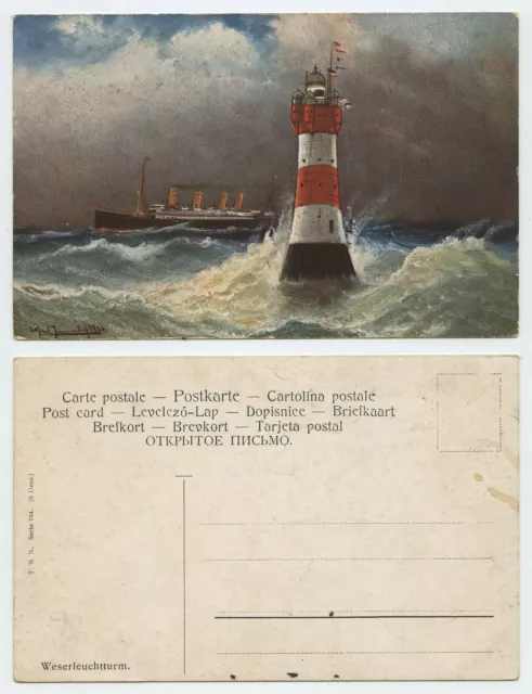 111580 - Weser Lighthouse with Ocean Giants - Old Artist Map
