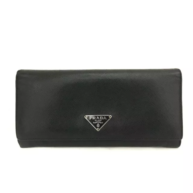 Billetera plegable larga con logotipo de Prada Saffiano cuero negro/4X1021