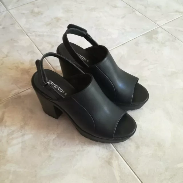 ZOCCOLO tacco sandalo plateau HM NERO n.38 LINEA DIVIDED cinturino alla caviglia