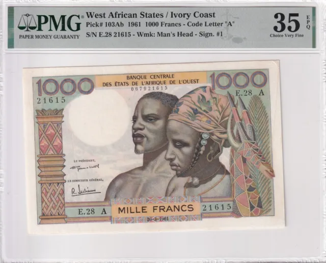 West African States 1000 Francs 1961 PMG 35 EPQ