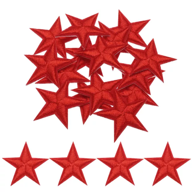 Small 5Star Iron on Patches Embroidered Sew Patch Appliques Bright Red 15pcs