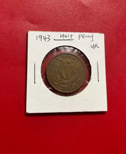 1943 Half Penny Uk Coin - Nice World Coin !!!