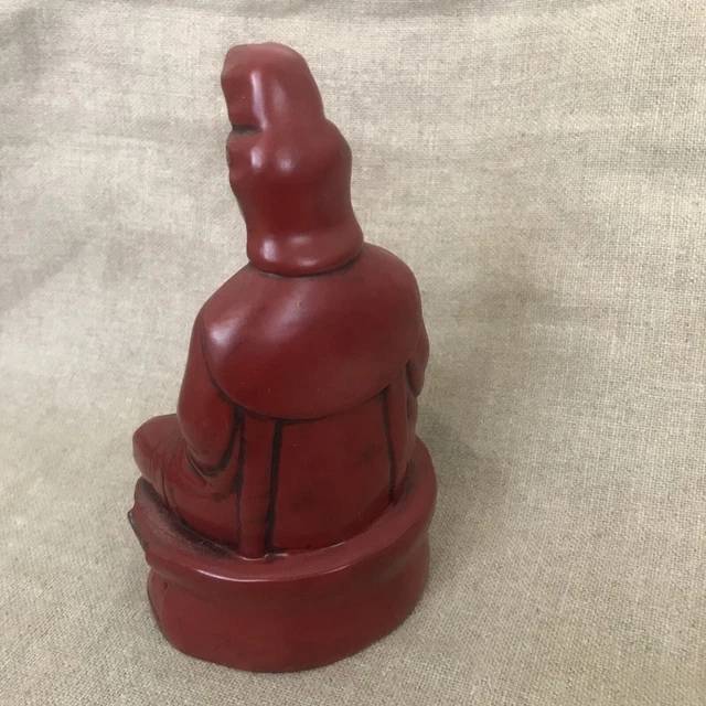 Red  Ebony Carving Sitting  Buddha Feng Shui  Buddhism Statue VTG 3