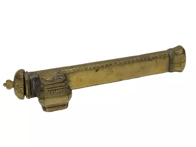 Antique Persian / Turkish Ottoman Brass Divit Inkwell & Pen Box / Scribes Box