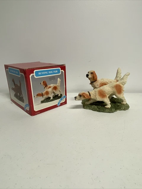 Poly Stone Brown And White Hunting Dog Pair Decorative Figure