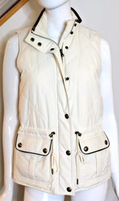 Lauren Ralph Lauren Women's Cream Puffer Vest Faux Leather Trim - Size S