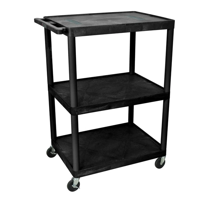 Offex Of-Le48-B - Endura 48 Inches Av Cart - 3 Flat Shelves - Black