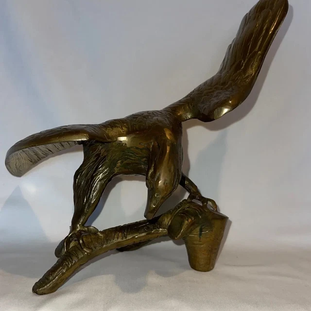 VTG Brass American Eagle Perched on Branch Tree Sculpture Art Bird Decor