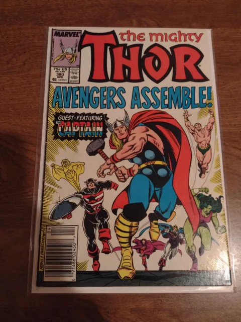 Mighty Thor Vol. 1 #390 1st time Cap lifts Thor's hammer Marvel Comics 1988