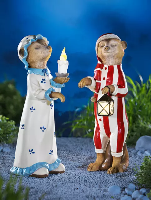 LED-Dekofiguren Erdmännchen Schlafwandler 2er-Set ,Originelle Schlummer-Figur