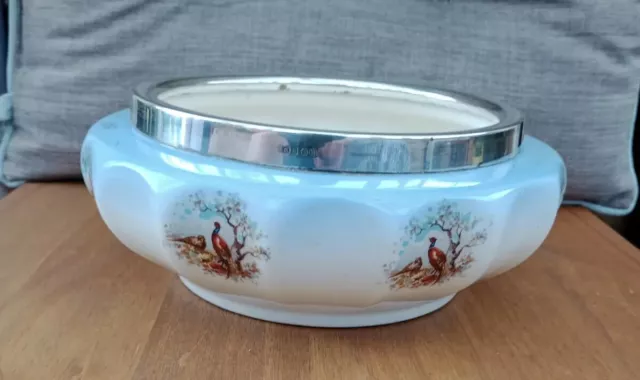 Antique Henley's Fruit Bowl Pheasant Design Silver plate Rim