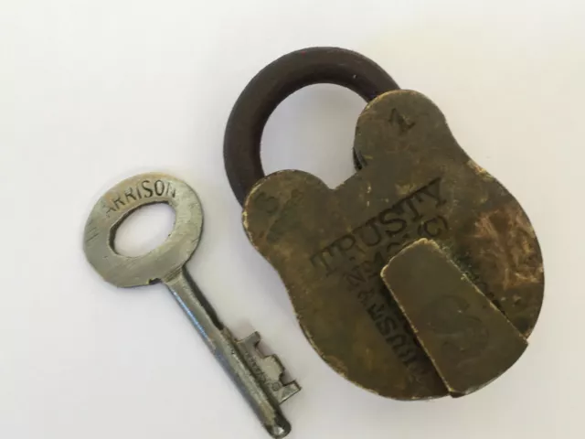 Lock Vintage Brass Padlock With Key Rich Patina Small Collectible Trusty 6 Lever