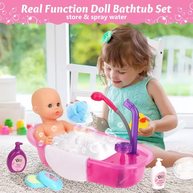 Set Da Bagno 13" La Mia Prima Bambola Bebè Con Funzioni D'Acqua Reale Set Includ 2