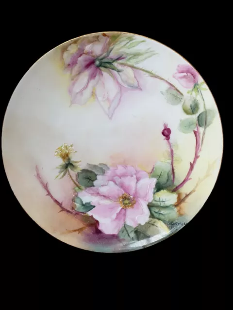 Fischer & Mieg Pirkenhammer Hand Painted Signed Rose Plate 1913 8 1/4” Austria