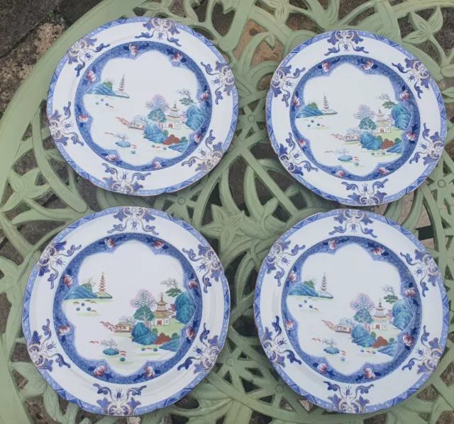 4 Antique Georgian SPODE Stone China Plates Landscape Chinoiserie Pat.No.3468