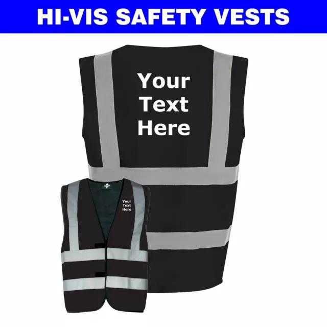 Hi Vis Vest Personalised Custom Printed High Viz Safety Waistcoat Black