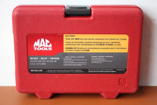 Mac Tools SXH14RBRT 14-Pc. 3/8" Drive SAE & Metric Advanced Hex Driver Set 70mm