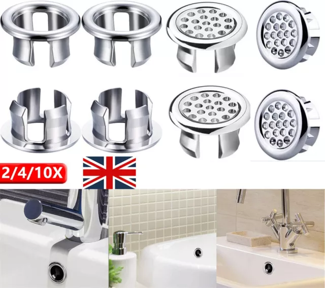 2-10Pcs Bathroom Basin Sink Overflow Ring Chrome Hole Cover Cap Inserts,Round UK