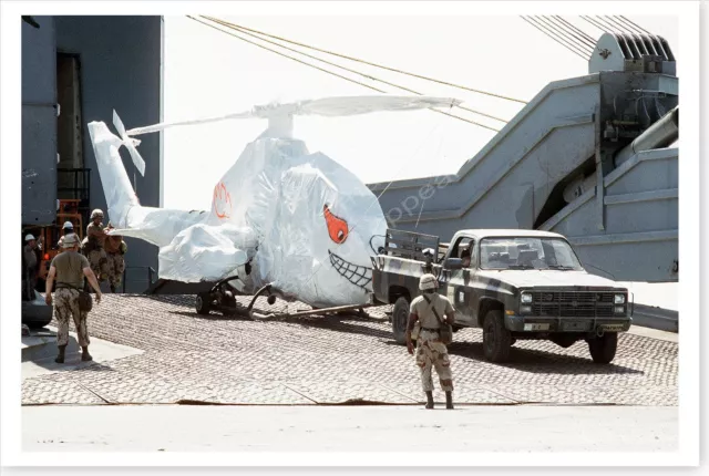 AH-1 Cobra Gunship Offloading From Cargo Ship Operation Desert Shield 8x12 Photo