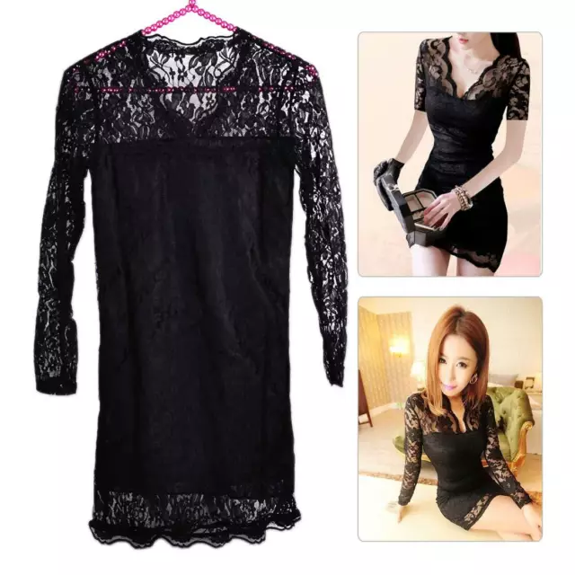 Women Lady V Neck Lace long Sleeve Slim Cocktail Evening Party Bodycon Dress lp
