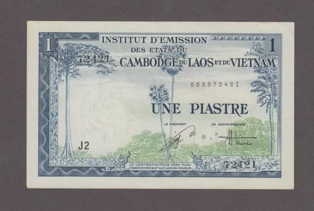 French Indochina 1 Piastre Banknote P-105 ND-1954 AUNC