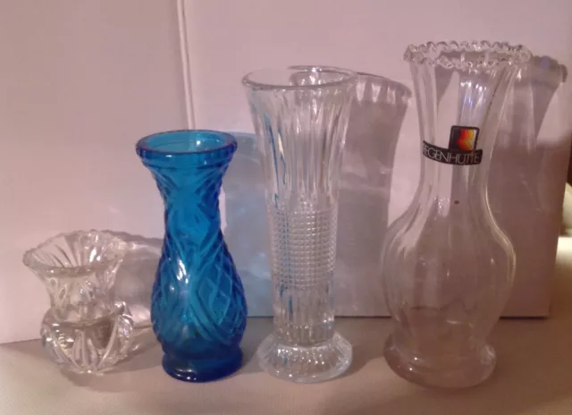 4 x Blumenvasen Kristallglas und Glas mit Schliff 6,5-16 cm