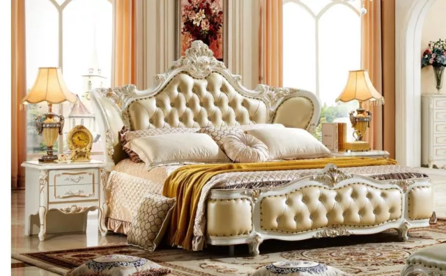 Chambre à Coucher Set Lit Table de Chevet Chesterfield Baroque Rokoko 3tlg Bois