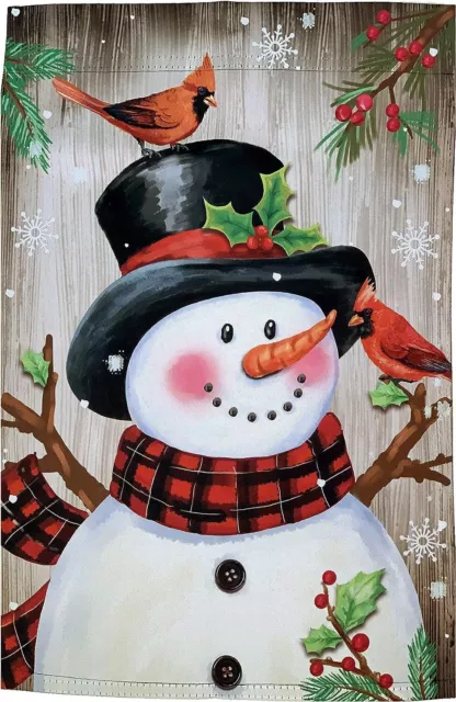 Frosty & Cardinals Christmas Garden Flag - 12" x 18", Double Sided, Winter Decor
