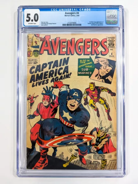 Avengers #4 CGC 5.0 VG/FN 🔥 1st Silver Age App Captain America 🔥 Marvel 1964