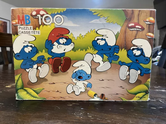 The Smurfs 100 Pc Puzzle - #4190-13 Complete 16”x11” Vintage Game Milton Bradley