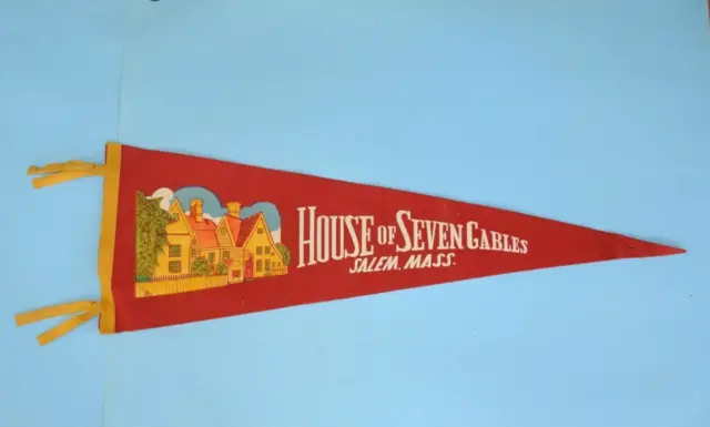 Vintage 1950s SALEM MA. House of Seven Gables Souvenir Travel Pennant ~ 27" x 9"