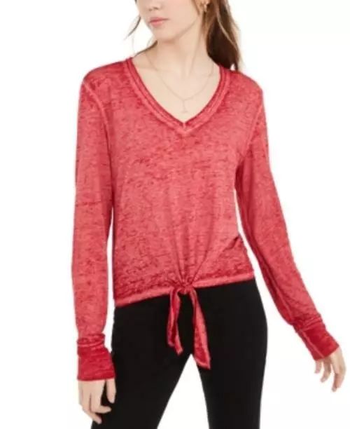 MSRP $40 American Rag Juniors' Textured Tie-Waist Top Red Size XL