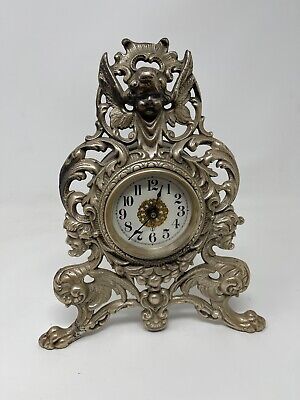 Antique Clock Made in USA Cast Bronze Desk Small Mantel Clock French Style