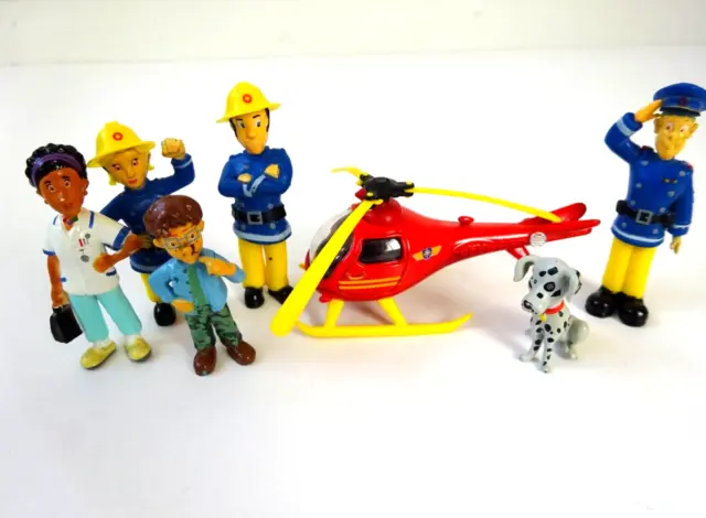 Fireman Sam Mini Size Action Figure Red Diecast Helicopter Radar Dog Toy Bundle