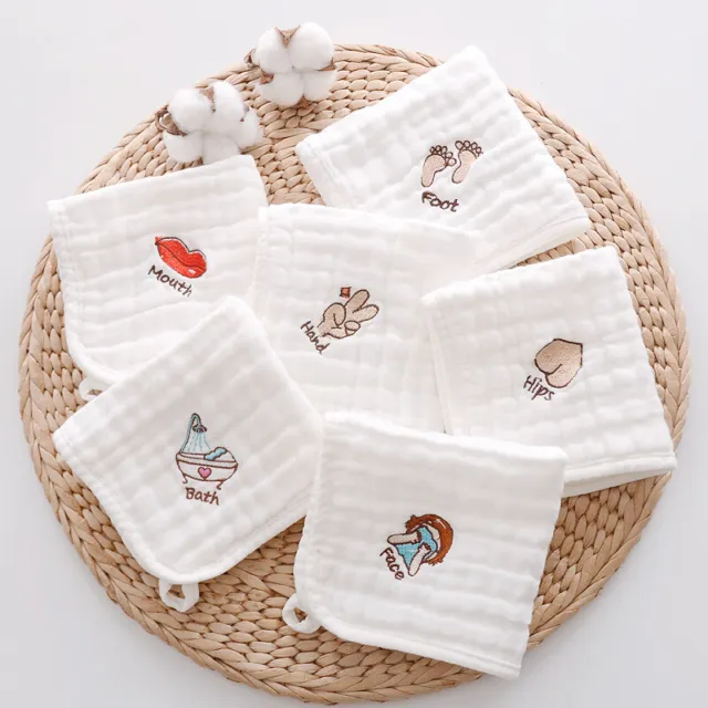 Cotton Embroidery Baby Saliva Towels Hand Face Wipes Newborn Bib HandkerchiYB