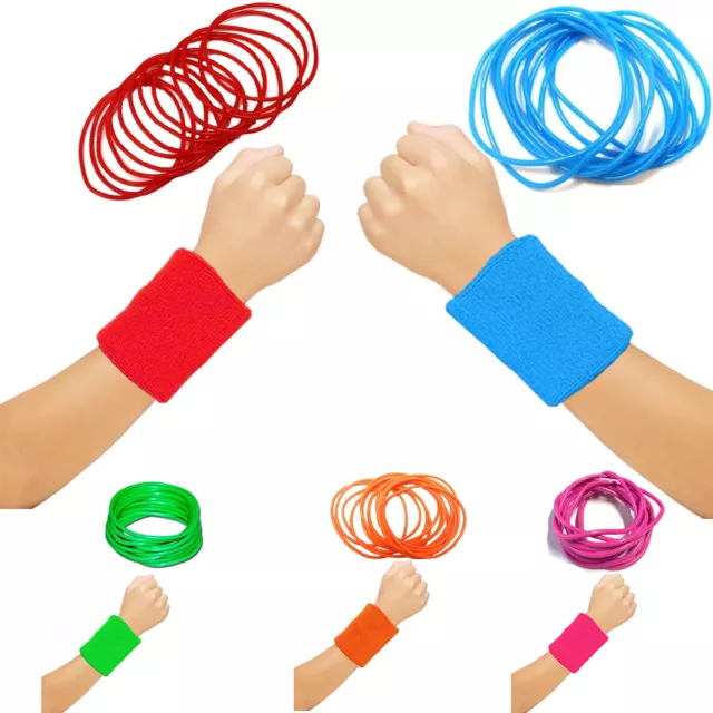 Ladies/ Girls 80's 90's Neon Gummy bangles Jelly Wristbands Fancy Shag Bands