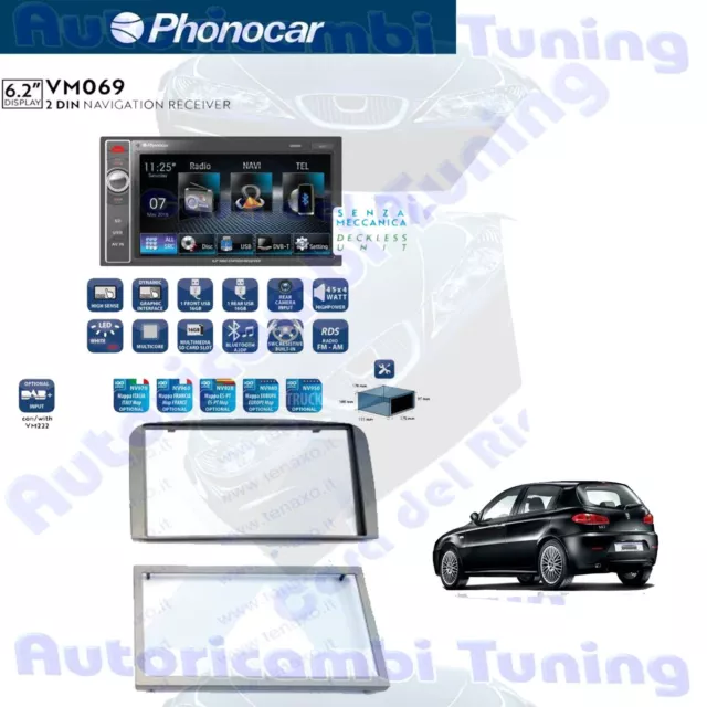 Autoradio Phonocar vm069 2 din Auto Multimedia 6.2 " Navi + Verkleidung Alfa 147