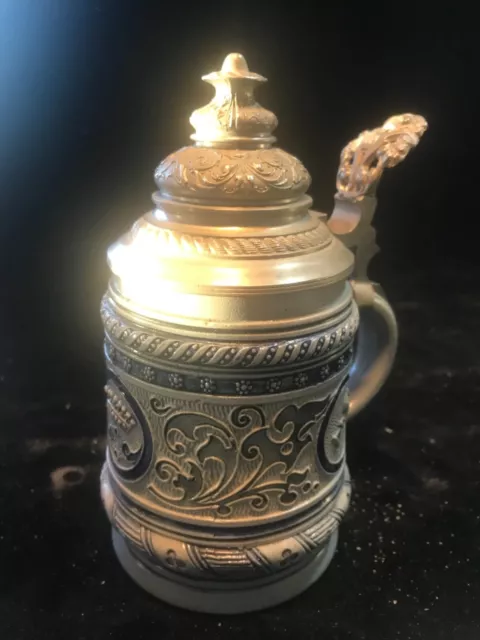 ALT BIER WEIN Steinzeug Krug /4L mit Zinndeckel 8x15cm blaugrau um 1900 ...