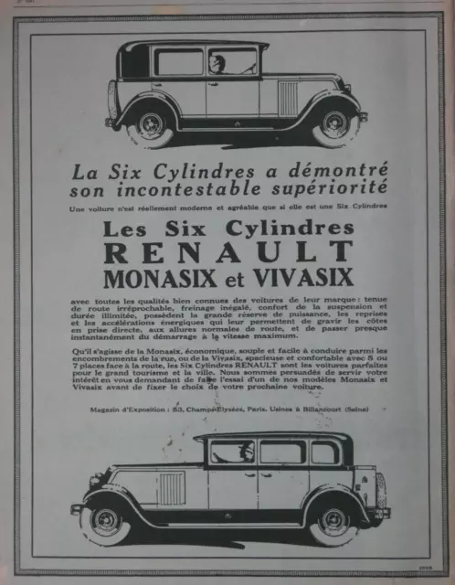 Publicité Renault 6 Cylindres Son Incontestable Supériosité Monasix Et Vivasix
