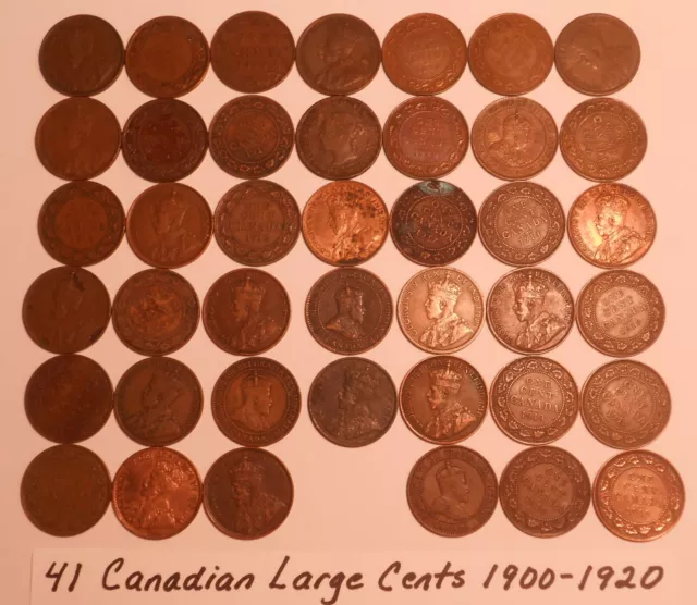 World Coin Lot:  41 Canadian Large Cents from 1900 to 1920