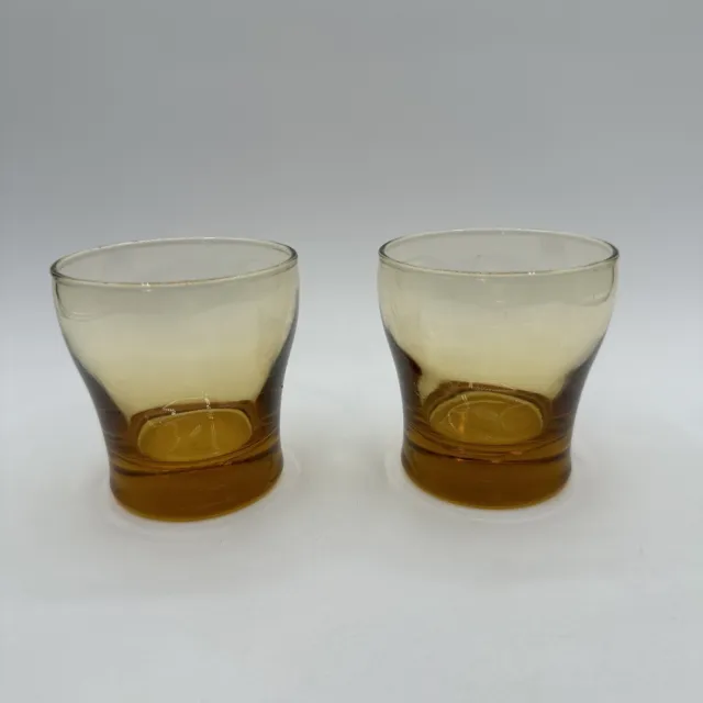 Vintage Libby MCM Amber Yellow Brown Juice Cups Glasses  Set of 2