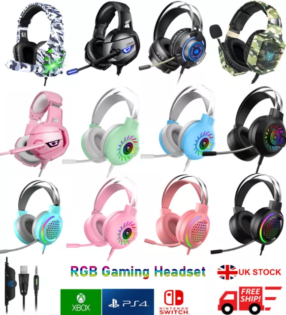3.5mm Gaming Headset MIC RGB LED Headphones for PC Laptop PS5 PS4 Slim Xbox One
