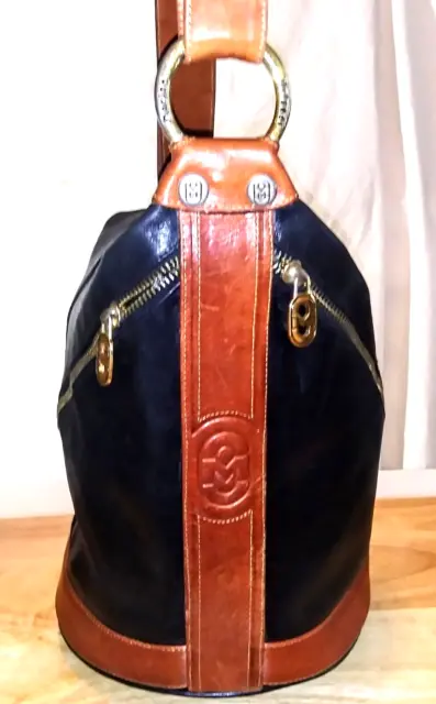 MARINO ORLANDI SLING PURSE Bucket Bag Backpack Convertible BLACK BROWN LEATHER