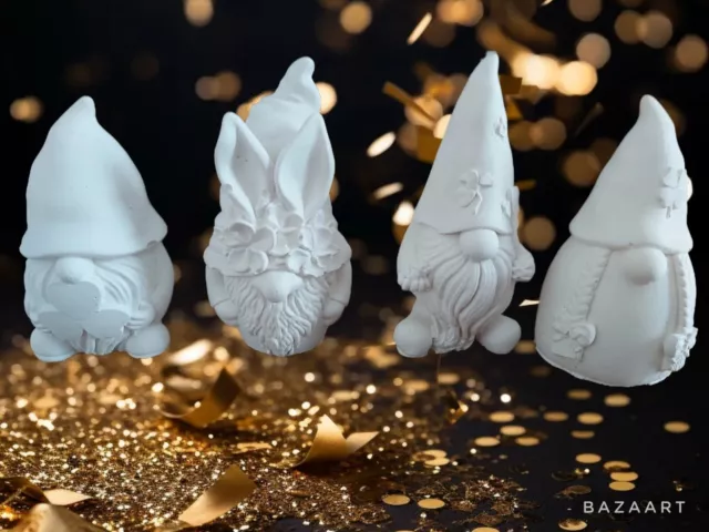 lot de 4 Figurines Gnomes en platre à peindre fabrication artisanale