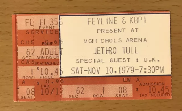 1979 Jethro Tull Stormwatch Tour Denver Concert Ticket Stub Aqualung