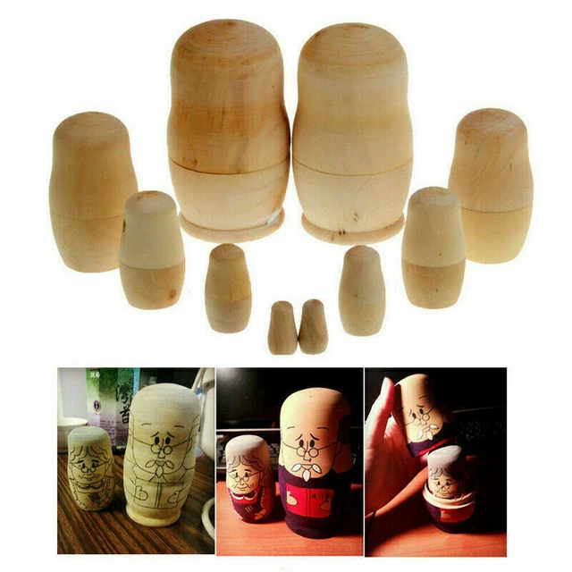 2X 5tlg Unbemalte Matroschka Holz Matruschka Babuschka Matrjoschka DIY Gesc Y7B1