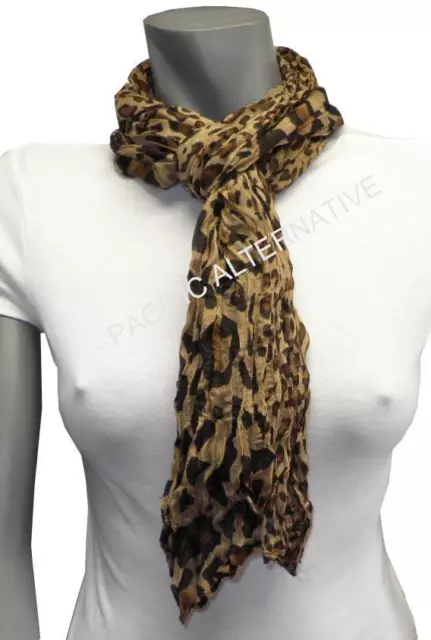 Foulard Marron Léopard 55x160 femme mixte chale leger echarpe NEUF scarf brown